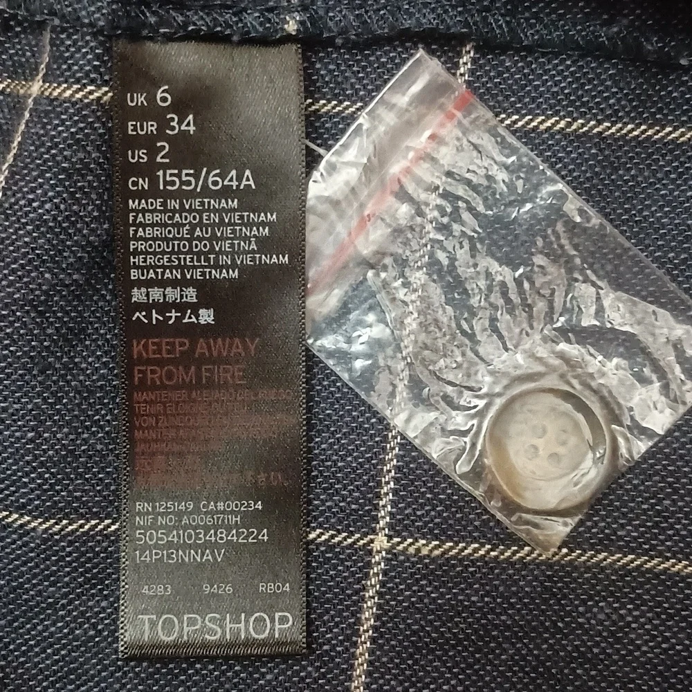 Topshop Romper Linen/Cotton Check Button